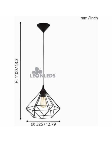 Lámpara de techo de metal negra Tarbes 1XE27 | lámpara colgante vintage metálica de Eglo Lighting | LeonLeds Iluminación