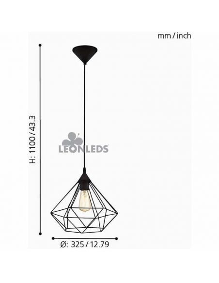 Lámpara de techo de metal negra Tarbes 1XE27 | lámpara colgante vintage metálica de Eglo Lighting | LeonLeds Iluminación