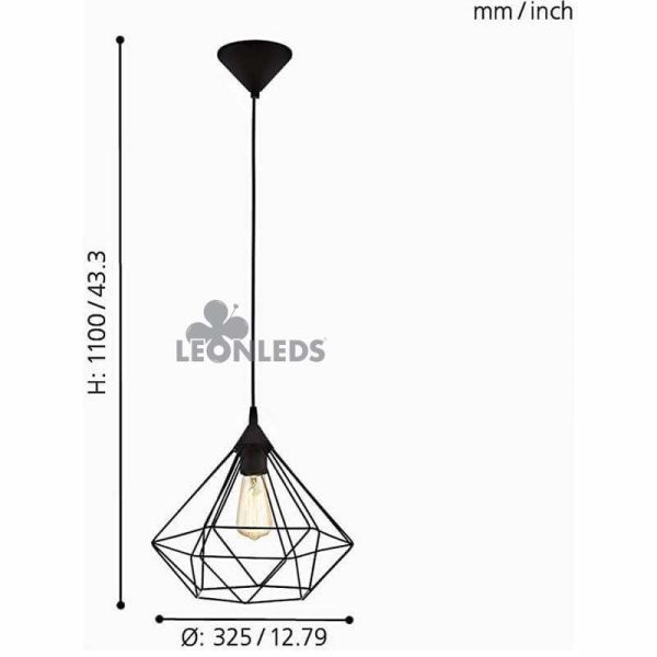 Lámpara de techo de metal negra Tarbes 1XE27 | lámpara colgante vintage metálica de Eglo Lighting | LeonLeds Iluminación