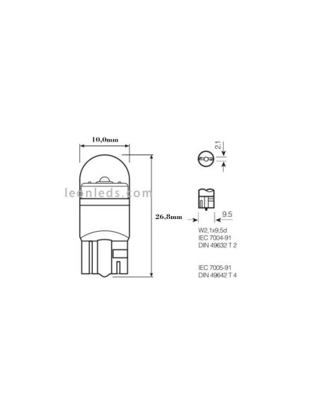 Mesures Ampoules LED Osram T10 6000K 12V 1W (2Uds) LEDriving SL 2825DWP-02B Osram | Éclairage LeonLeds