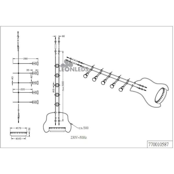 Lámpara de Techo 5 Luces Plateada Basic | lámpara de techo niquel plateada gris focos individuales | LeónLeds Iluminación
