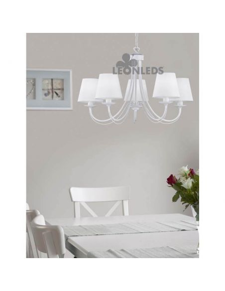 Candeeiro de teto clássico branco com 5 luzes Cortez Trio Lighting | forma de aranha | LeónIluminação Leds