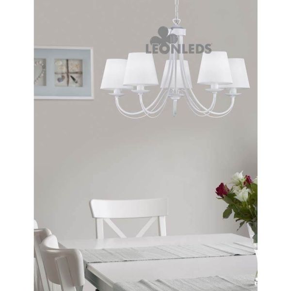 Candeeiro de teto clássico branco com 5 luzes Cortez Trio Lighting | forma de aranha | LeónIluminação Leds
