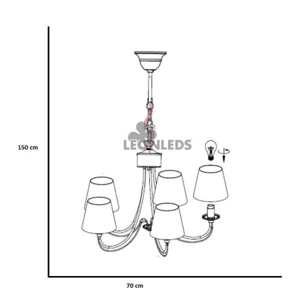Candeeiro de teto clássico branco com 5 luzes Cortez Trio Lighting | abajures em tecido branco | LeónIluminação Leds