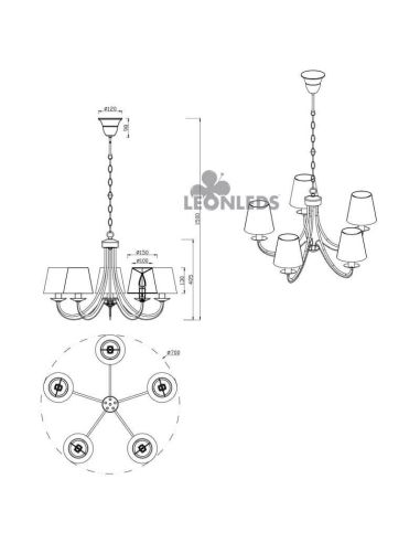 Candeeiro de teto clássico branco com 5 luzes Cortez Trio Lighting | pingente de teto cor branca | LeónIluminação Leds
