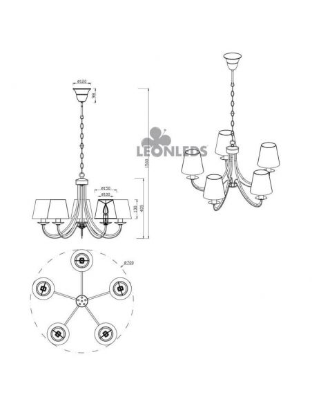 Lámpara blanca de techo clásica 5 luces Cortez Trio Lighting | color blanco colgante de techo| LeónLeds Iluminación