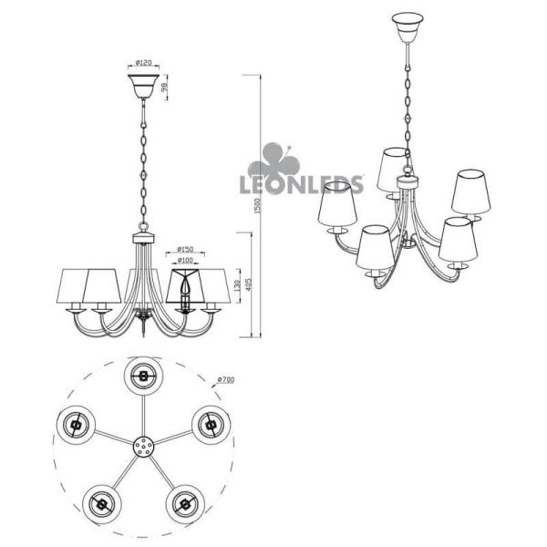 Candeeiro de teto clássico branco com 5 luzes Cortez Trio Lighting | pingente de teto cor branca | LeónIluminação Leds