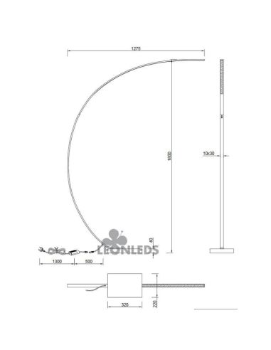 Dimensões Minimalista preto Bangkok luminária de chão LED Trio Lighting | leonleds