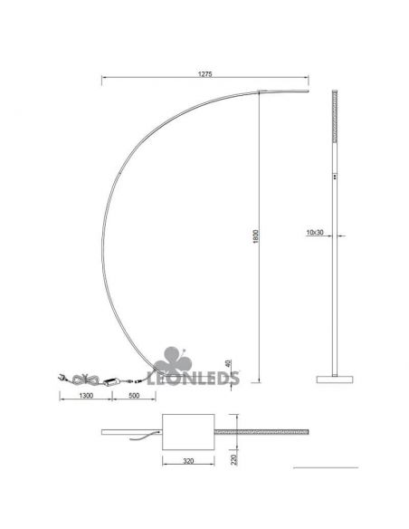 Dimensiones Lámpara de pie LED minimalista Bangkok negra Trio Lighting | LeonLeds