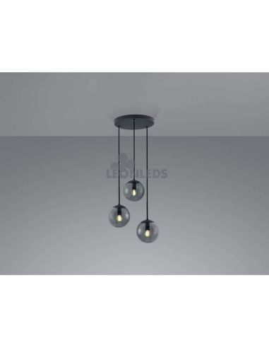 Plafonnier 3 boules de verre Balini Trio Lighting | suspension en cristal anthracite | Éclairage Led Lion