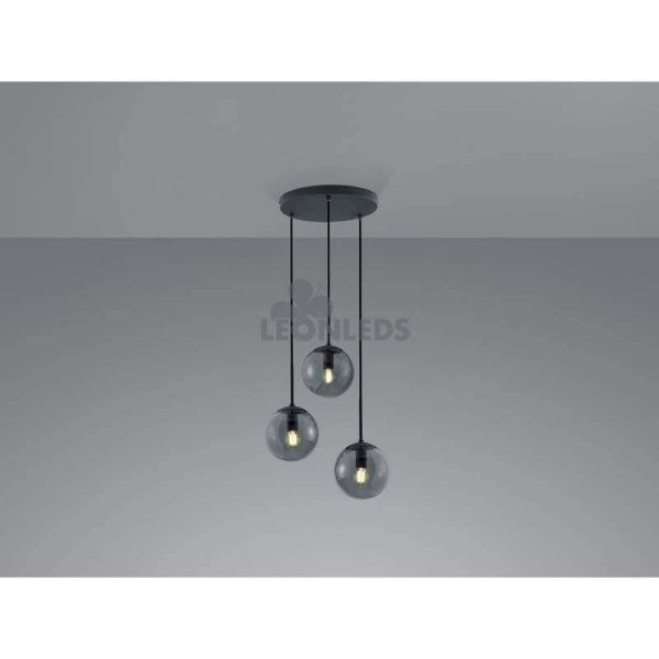Luminária de teto 3 bolas de vidro Balini Trio Lighting | candeeiro suspenso em cristal antracite | Iluminação Leds Leão