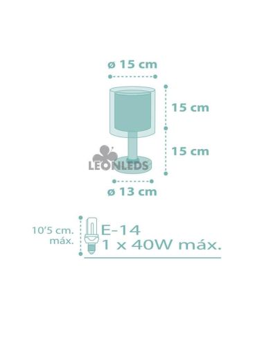 Dimensões candeeiro de mesa infantil Turquoise Dots Dalber 41001H | Leon Iluminação LED