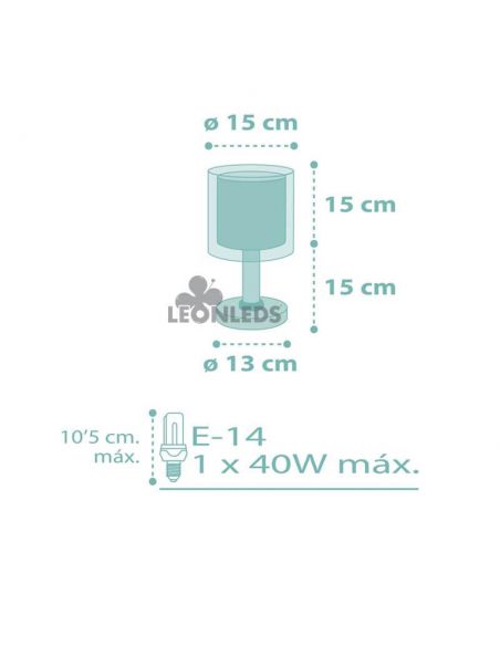 Dimensiones lámpara de mesa infantil Turquesa Dots Dalber 41001H | LeonLeds Iluminación