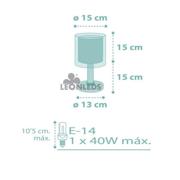 Dimensiones lámpara de mesa infantil Turquesa Dots Dalber 41001H | LeonLeds Iluminación