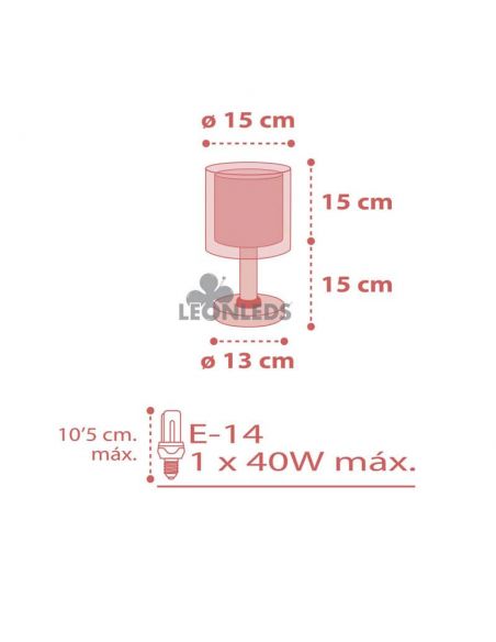 Dimensiones  lámpara de mesa infantil Rosa Dots Dalber 41001S | LeonLeds Iluminación