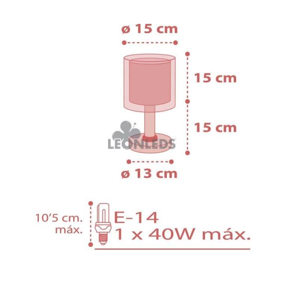 Dimensiones  lámpara de mesa infantil Rosa Dots Dalber 41001S | LeonLeds Iluminación