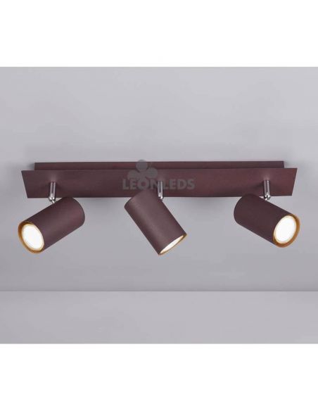 Réglette 3 spots oxyde Marley TrioLighting | spots coniques rouille | Éclairage LeonLeds