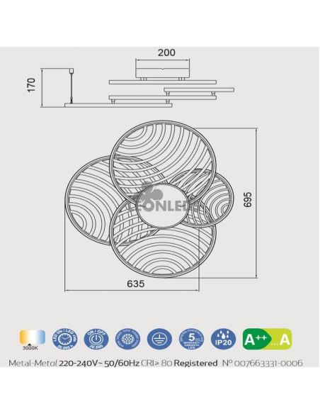 Dimensões da luminária de teto LED Collage Gold Black 60W 7230 7231 | LeonLeds Lighting