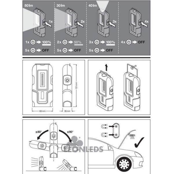 Puissante lampe de travail LED à piles LEDinspect Ledil Mini CP 80 Osram | leonleds
