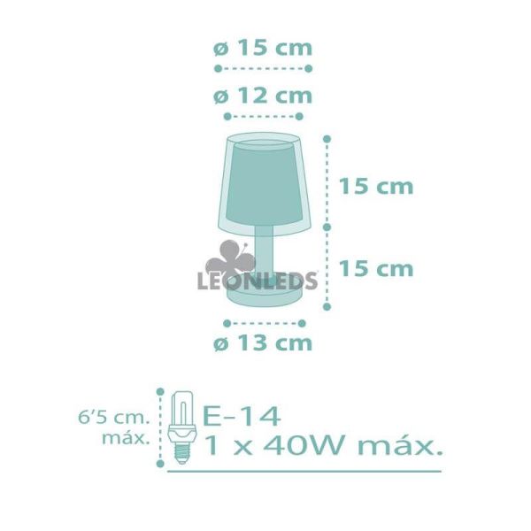 Dimensiones lámpara de mesa infantil Turquesa Dream Flowers Dalber 81171H | LeónLeds Iluminación