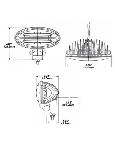 Dimensiones Faro LED ovalado para John Deere Series R y M Original JW Speaker RE573609 | LeonLeds