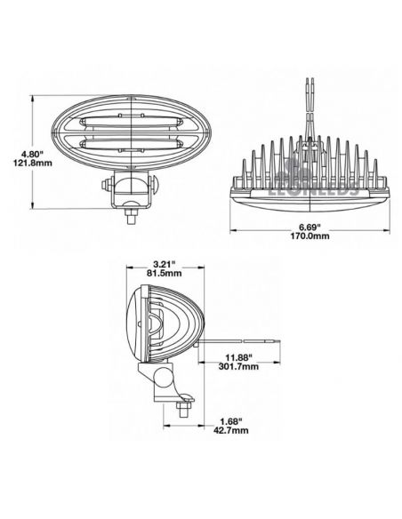 Dimensiones Faro LED ovalado para John Deere Series R y M Original JW Speaker RE573609 | LeonLeds