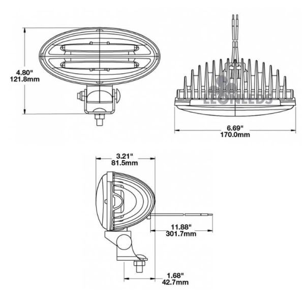 Dimensiones Faro LED ovalado para John Deere Series R y M Original JW Speaker RE573609 | LeonLeds
