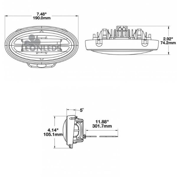 Dimensiones Faro LED de trabajo empotrable para John Deere Series R y M Original JW Speaker | LeonLeds Iluminación