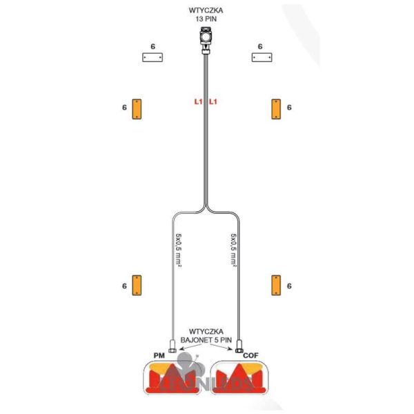 Câblage pour remorque avec connecteur 13 pôles et 2 connecteurs 5 broches pour feux arrière | leonleds