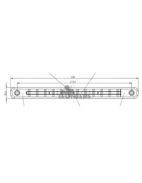 Dimensiones Barra LED trasera 3 funciones homologada Was 1505 | LeonLeds