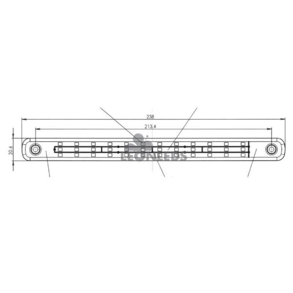 Dimensiones Barra LED trasera 3 funciones homologada Was 1505 | LeonLeds