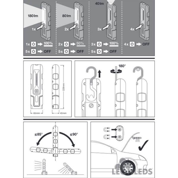 Lampe de travail LED à piles LEDinspect® PROFFESIONAL 180 | leonleds