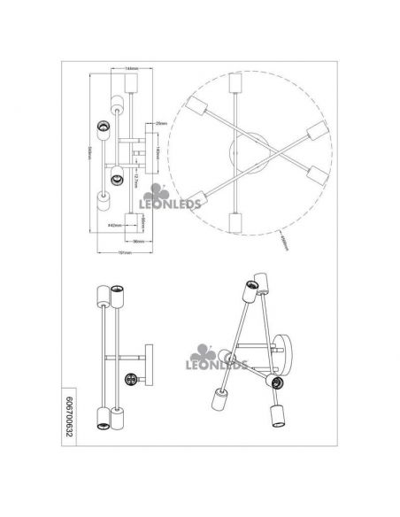 Plafonnier LED Cross en métal 6 lumières Trio Lighting| pivotant et réglable| Éclairage Led Lion