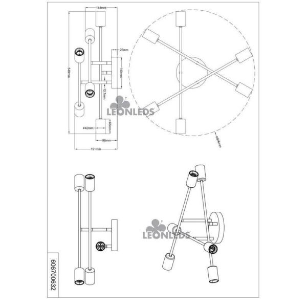 Luminária de teto LED Cross com 6 lâmpadas em metal da Trio Lighting | Giratória e ajustável | León Leds Lighting