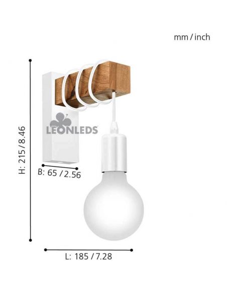 Aplique de pared blanco vintage Townshend 1XE27 | Aplique vintage de acero de Eglo Lighting | LeonLeds Iluminación