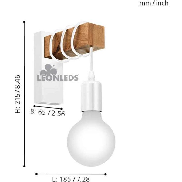 Aplique de pared blanco vintage Townshend 1XE27 | Aplique vintage de acero de Eglo Lighting | LeonLeds Iluminación
