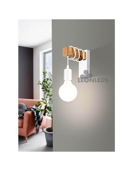 Aplique de pared blanco vintage Townshend 1XE27 | Aplique vintage de acero de Eglo Lighting | LeonLeds Iluminación