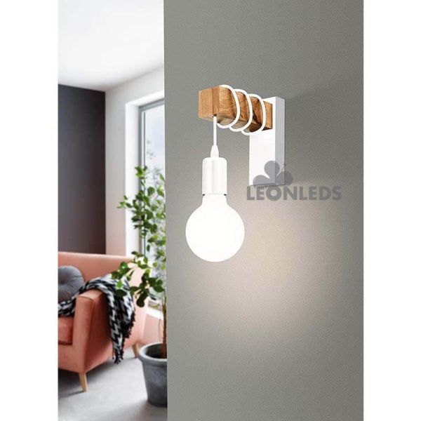 Aplique de pared blanco vintage Townshend 1XE27 | Aplique vintage de acero de Eglo Lighting | LeonLeds Iluminación