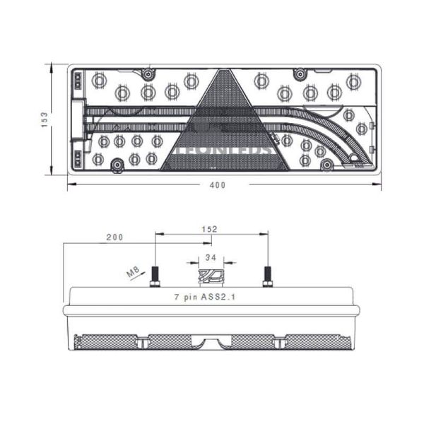 Dimensiones Piloto trasero Full LED Schmitz Europoint III Aspock | LeonLeds Iluminación