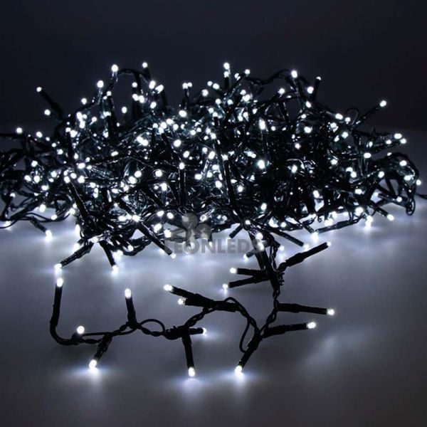 Guirnalda navideña blanco frío con 750 LED XL 16 metros exterior multifunción cable negro| LeónLeds