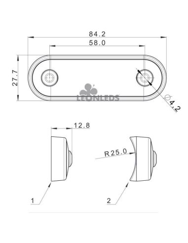Dimensões Luz de presença LED para barra ou superfície plana Âmbar, Branco ou Vermelho FT-073 Fristom | leonleds