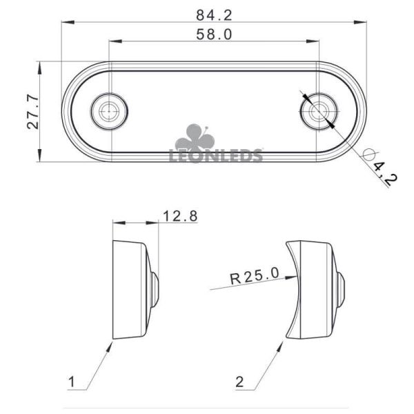 Dimensions Feu de gabarit LED pour bar ou surface plane Ambre, Blanc ou Rouge FT-073 Fristom | leonleds