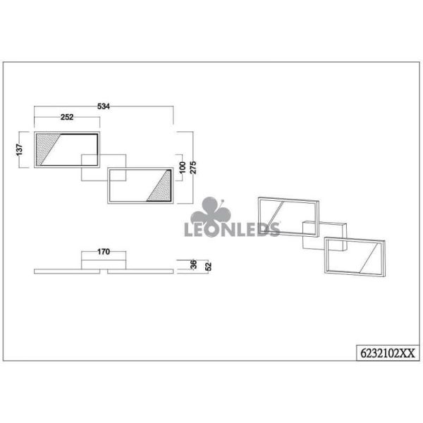 Candeeiro de teto LED preto com 2 retângulos Cafu by Trio Lighting| plafon com medidas | Leon Iluminação LED