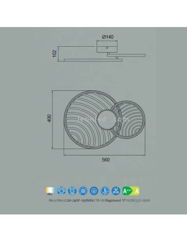Dimensões Luminária de teto / Luminária de parede LED 30W Colagem Preto ou Dourado Dimensões | Leon Iluminação LED