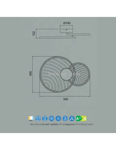 Dimensões Luminária de teto / Luminária de parede LED 30W Colagem Preto ou Dourado Dimensões | Leon Iluminação LED
