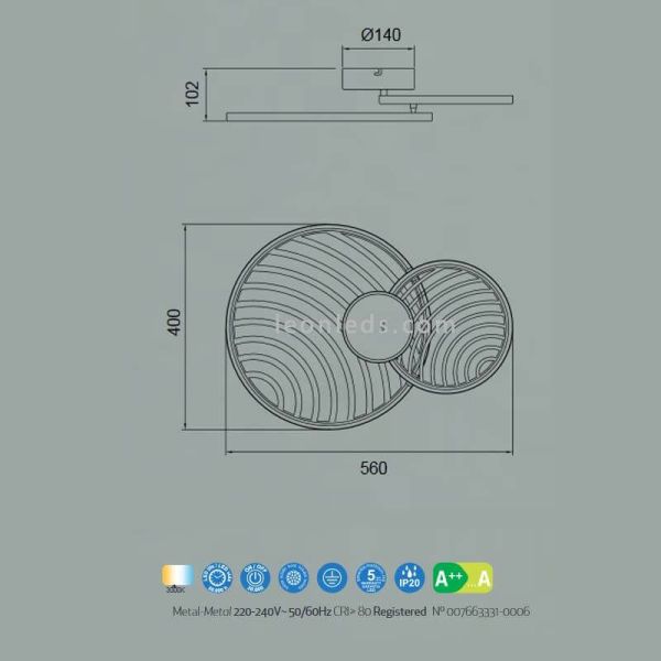 Dimensions Plafonnier / Applique LED 30W Collage Noir ou Or Dimensions | Éclairage LeonLeds