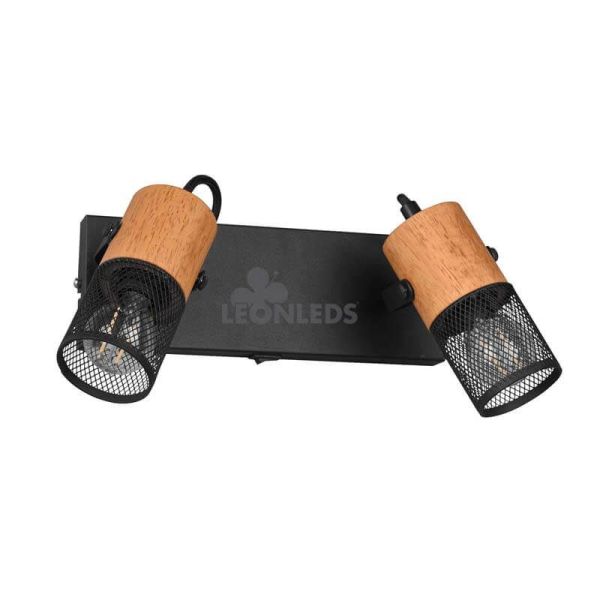 Aplique LED de madera vintage 2 focos Tosh de Trio Lighting| aplique focos orientables| LeonLeds Iluminación