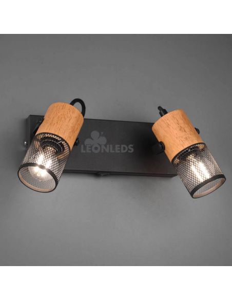 Tosh Vintage Madeira LED Wall Light 2 Lâmpadas por Trio Lighting| candeeiro de parede retro industrial | Leon Iluminação LED