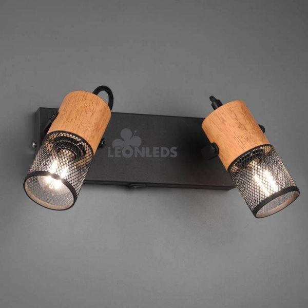 Applique Murale LED Tosh Vintage en Bois 2 Ampoules par Trio Lighting | applique rétro industrielle | Éclairage LeonLeds