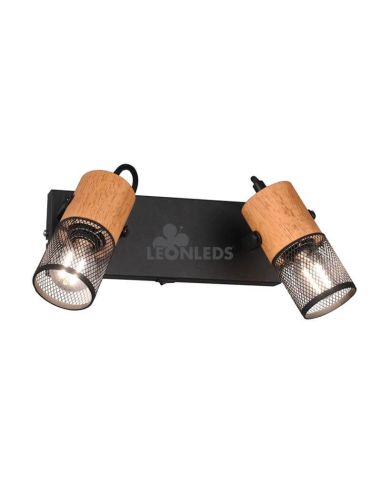 Aplique LED de madera vintage 2 focos Tosh de Trio Lighting| aplique metálico marrón y negro| LeonLeds Iluminación